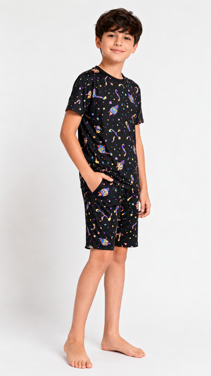 Boys classic black space print short night suit alternate view