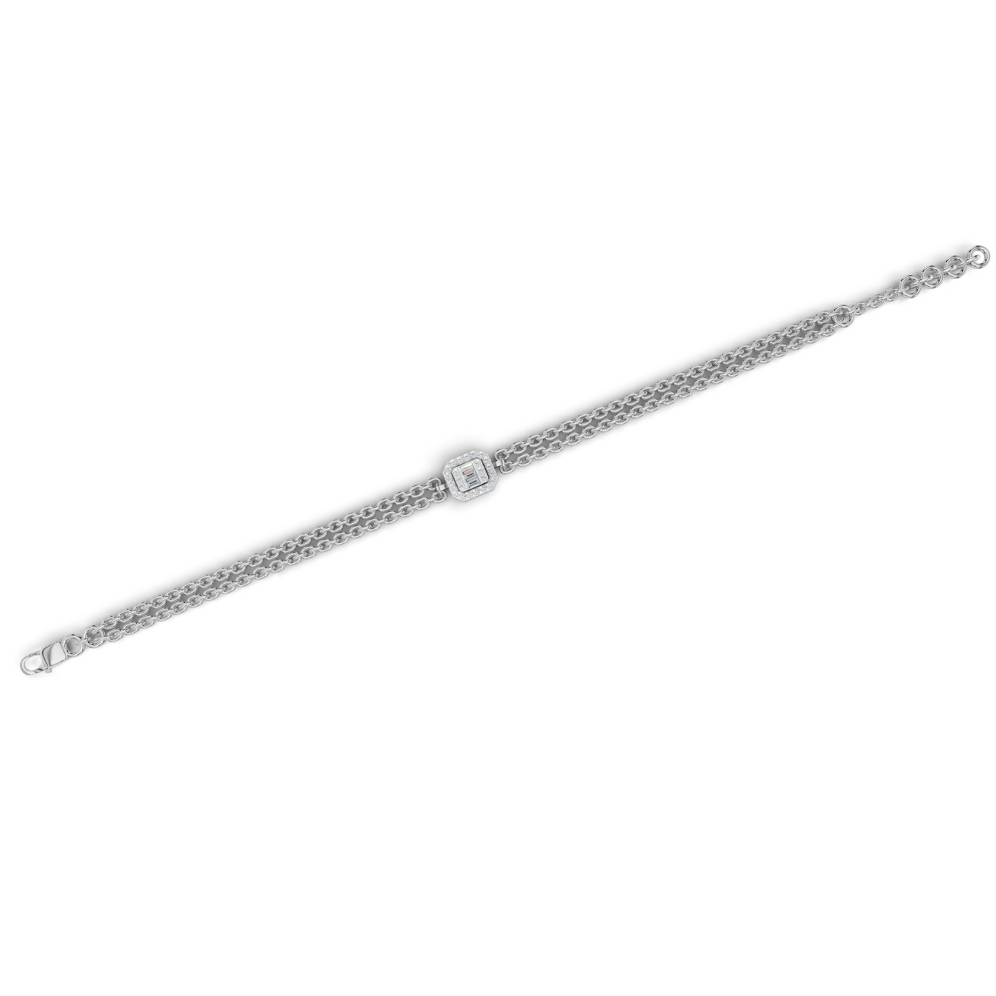 Diamond Bracelet with Geometric Baguette Cut Centerpiece