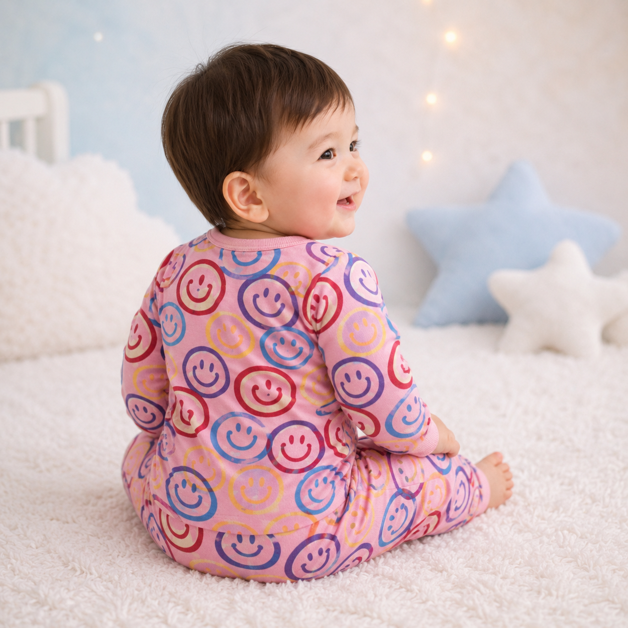 Dusky Pink smiley print baby lounge set rear view
