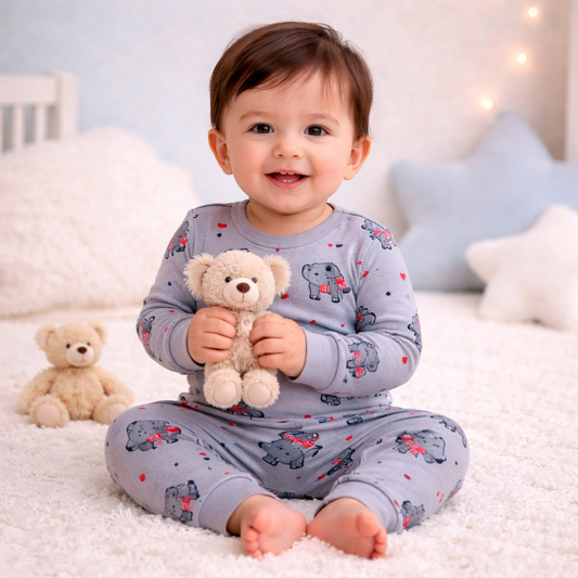 Dusty Blue koala print baby lounge set front view