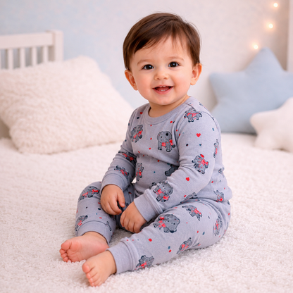 Dusty Blue koala print baby lounge set side view