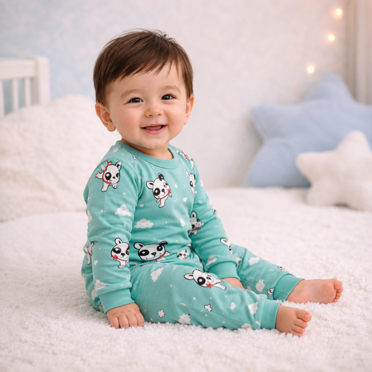 Earthy Green animal print baby lounge set side view