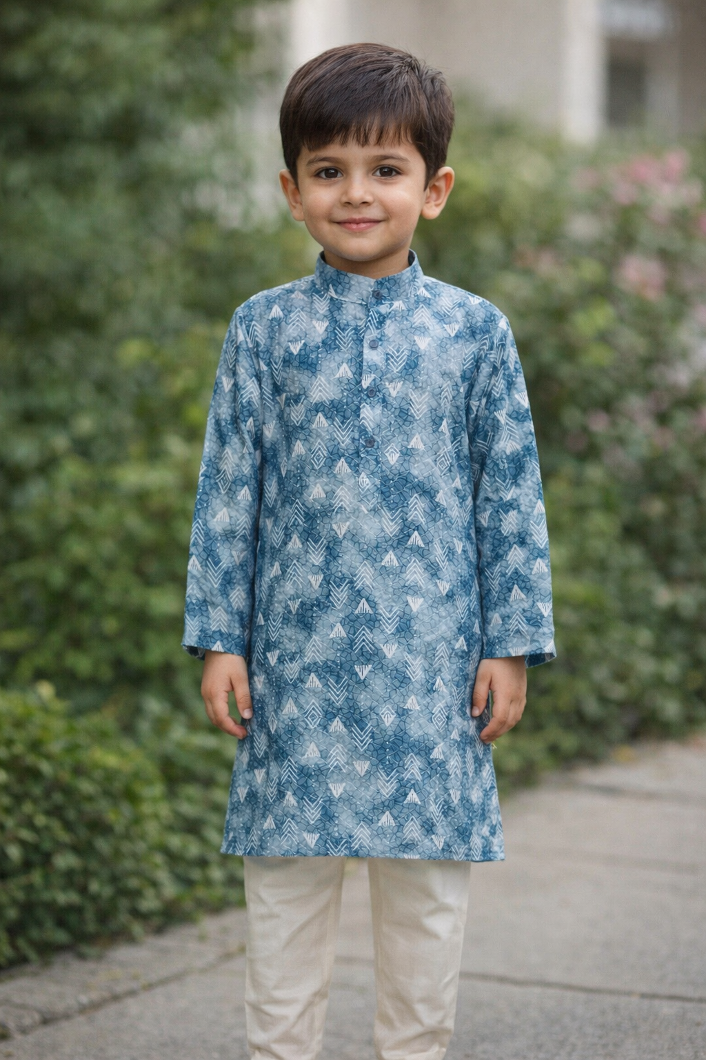 Sky Blue Printed Boys Kurta Set