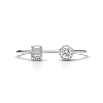 Elegant Diamond Cuff Bracelet with Baguette and Round Brilliant Cut Diamonds