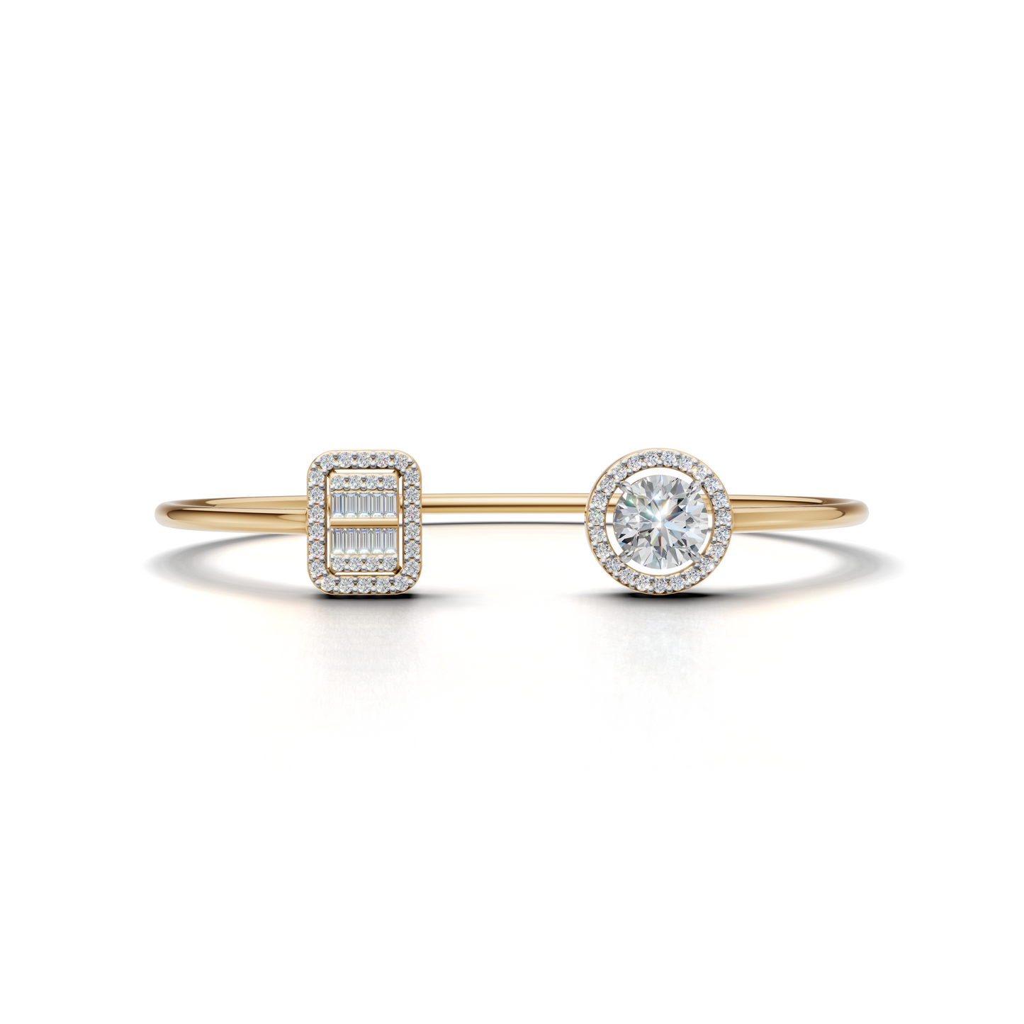 Elegant Diamond Cuff Bracelet with Baguette and Round Brilliant Cut Diamonds