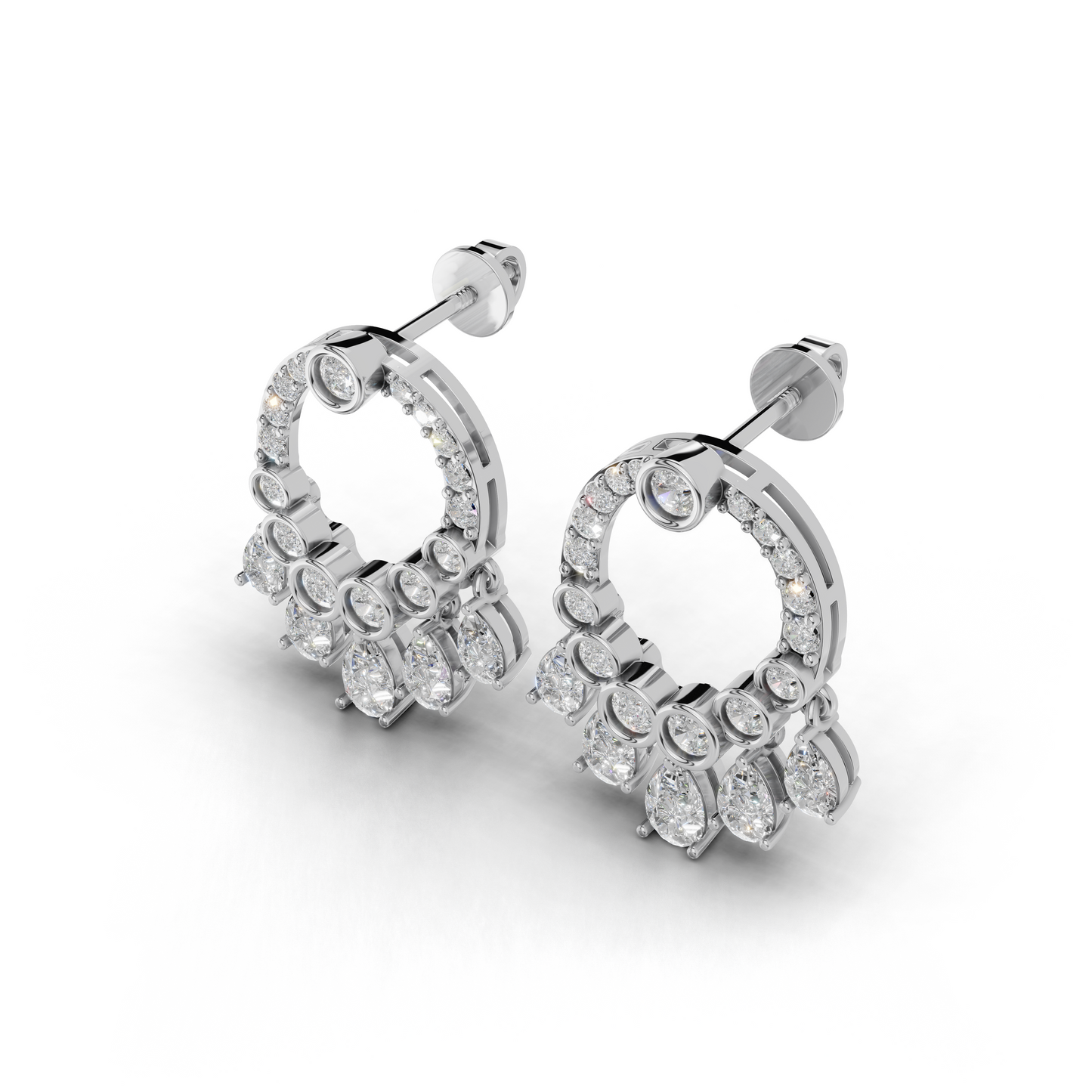 Elegant White Gold Diamond Stud Earrings – Floral Design