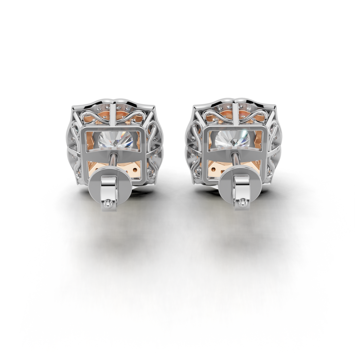 Exquisite Halo Diamond Earrings - Two-Tone Elegant Studs