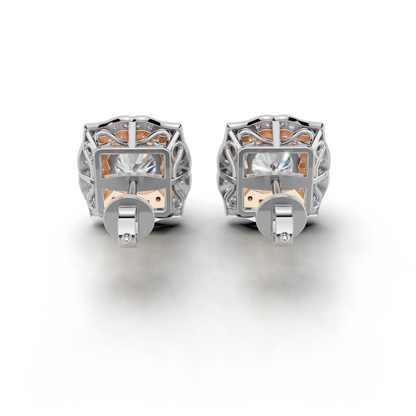 Exquisite Halo Diamond Earrings - Two-Tone Elegant Studs