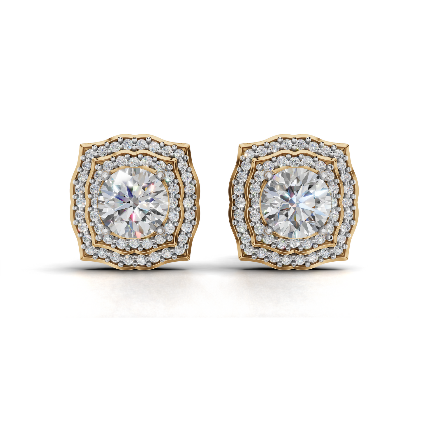Exquisite Halo Diamond Earrings - Two-Tone Elegant Studs
