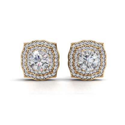 Exquisite Halo Diamond Earrings - Two-Tone Elegant Studs
