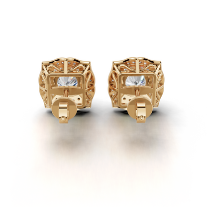 Exquisite Halo Diamond Earrings - Two-Tone Elegant Studs