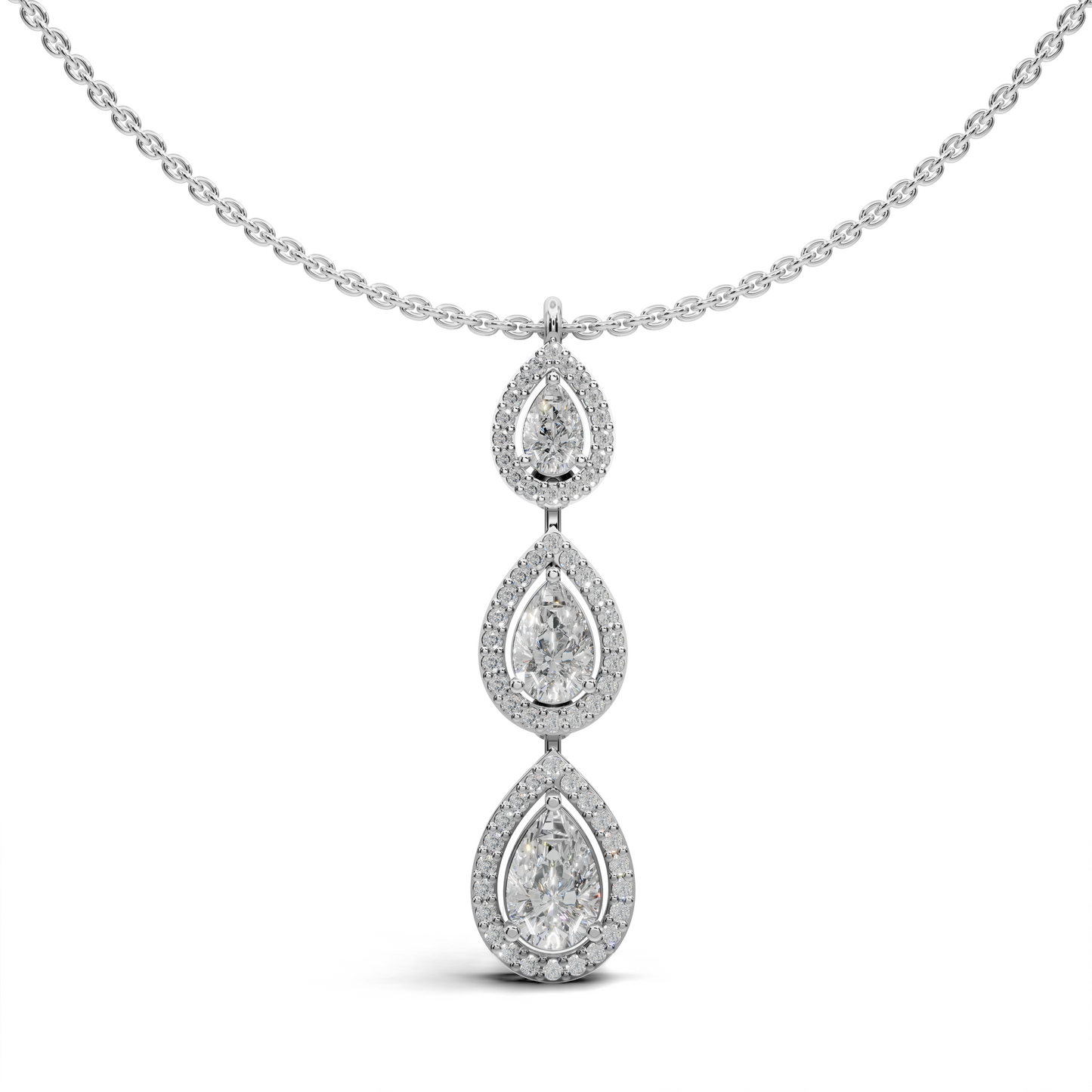 Exquisite Triple Pear Diamond Pendant Necklace