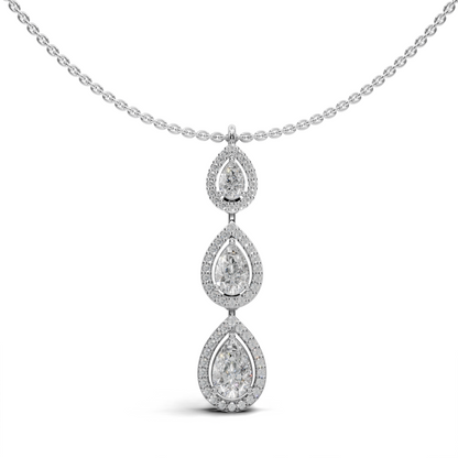 Exquisite Triple Pear Diamond Pendant Necklace