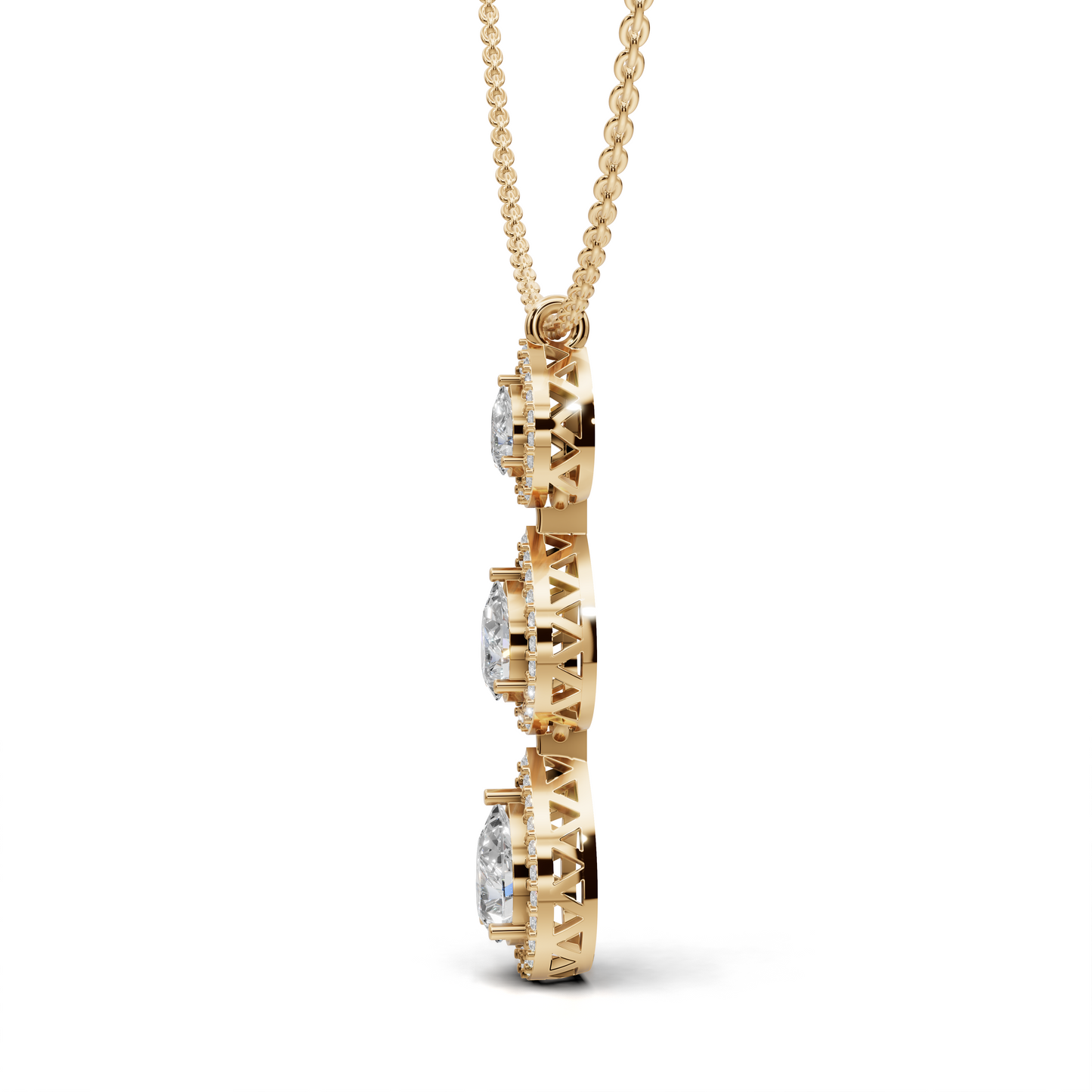 Exquisite Triple Pear Diamond Pendant Necklace