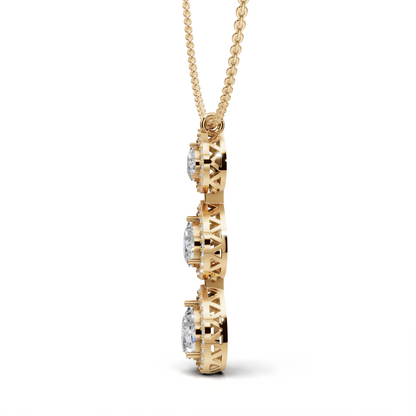 Exquisite Triple Pear Diamond Pendant Necklace