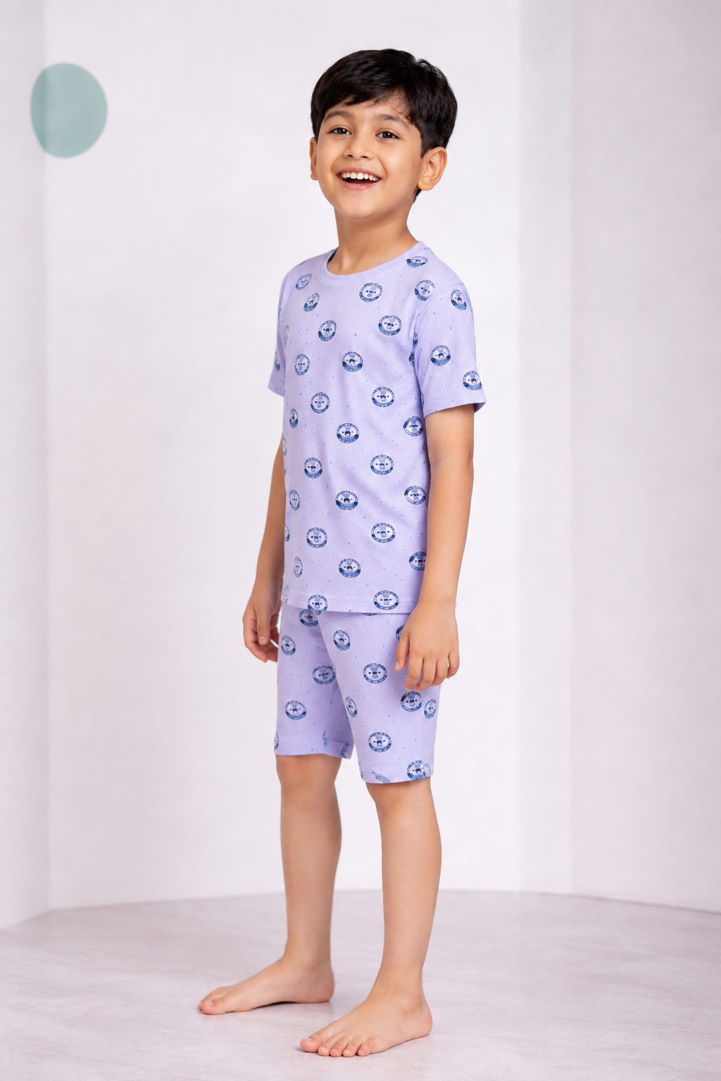 Boys light purple character print short night suit alternate view