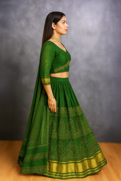Elegant Green & Gold Bandhani Chaniya Choli with Dupatta