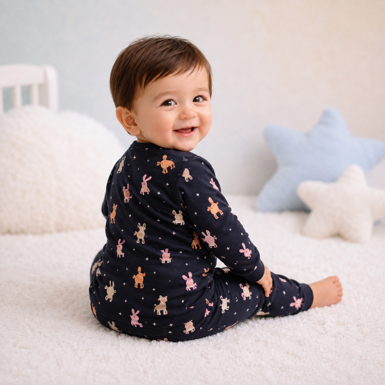 Midnight Black animal print baby lounge set rear view