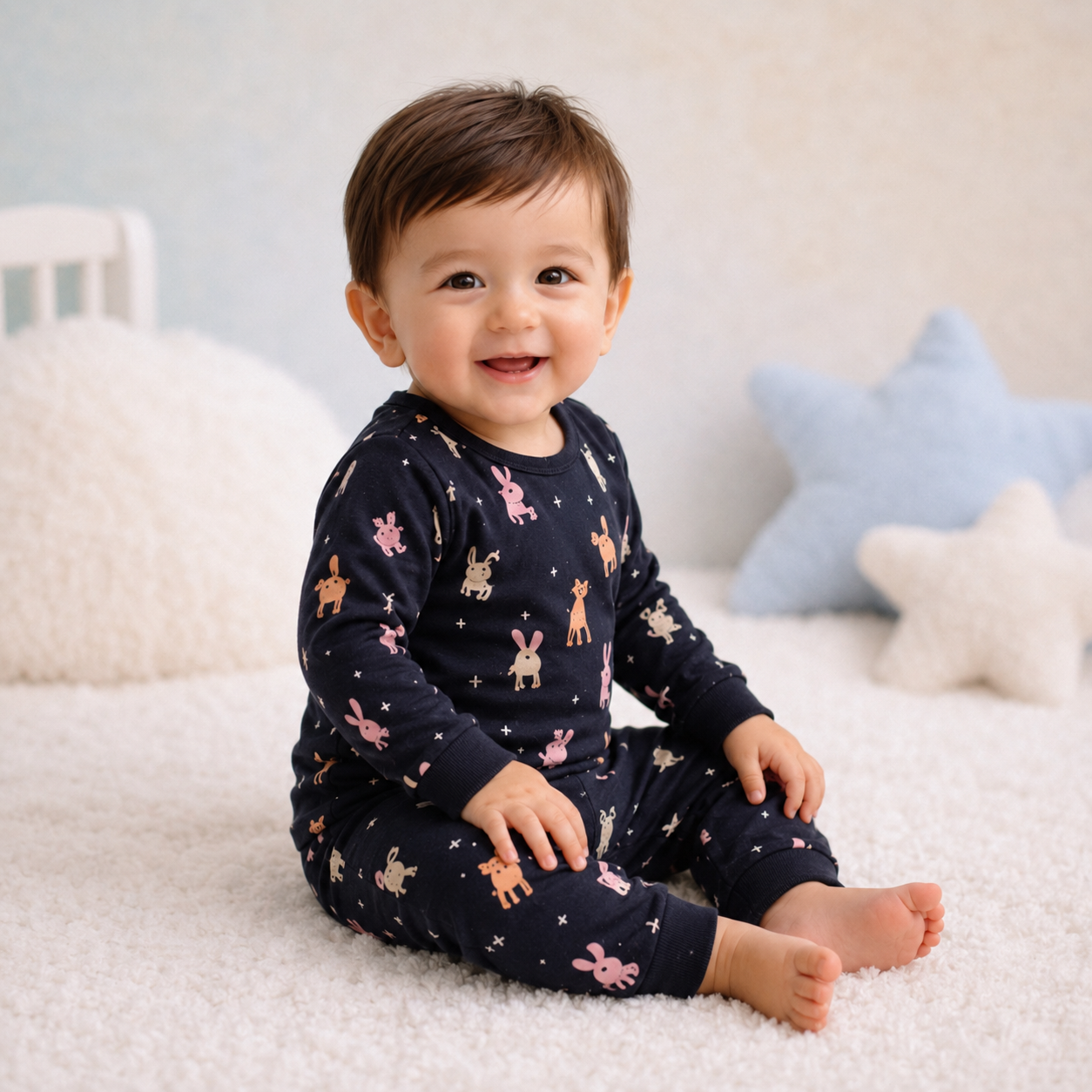 Midnight Black animal print baby lounge set side view
