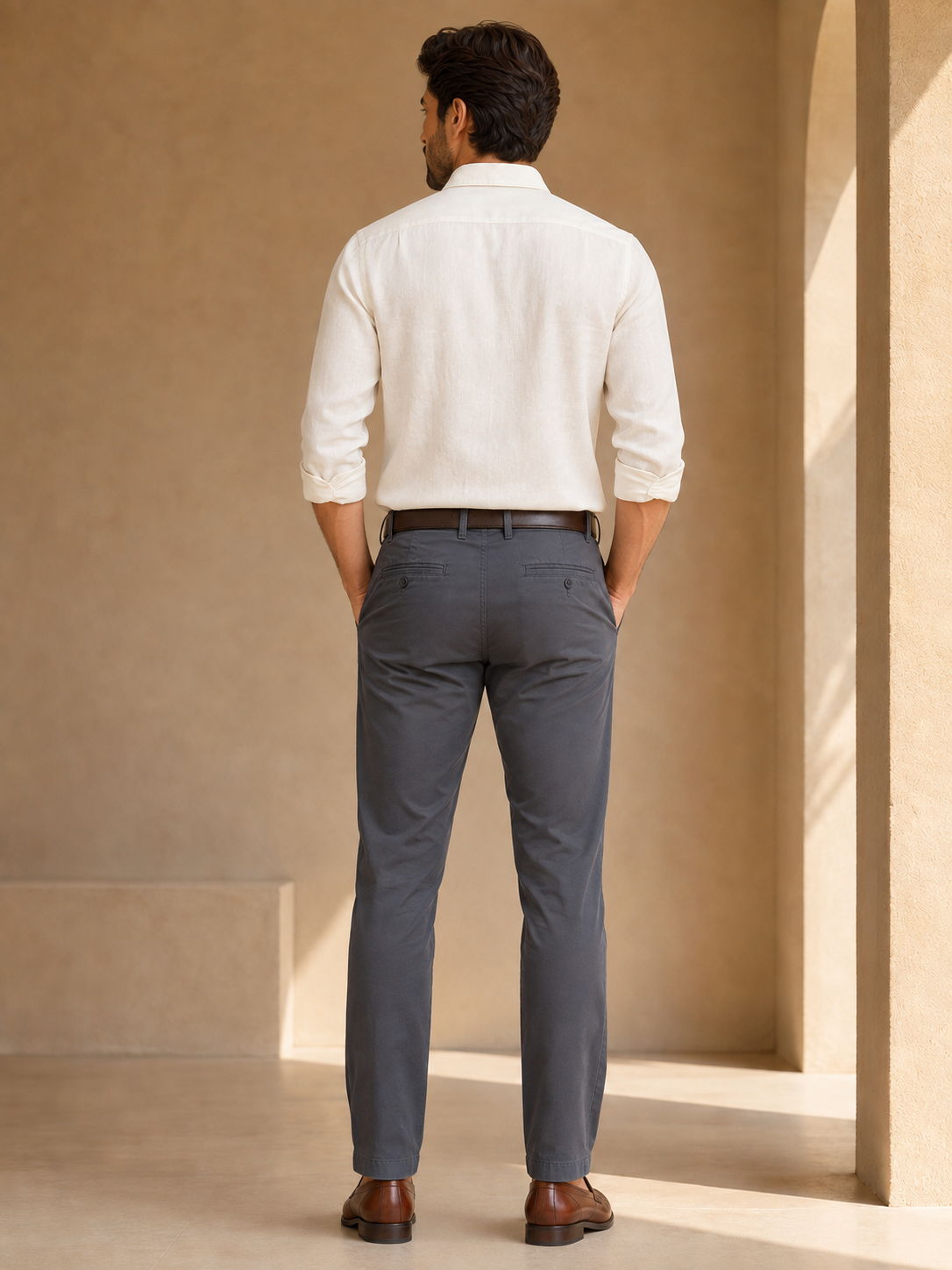 Men’s graphite grey Nero chinos – back model view