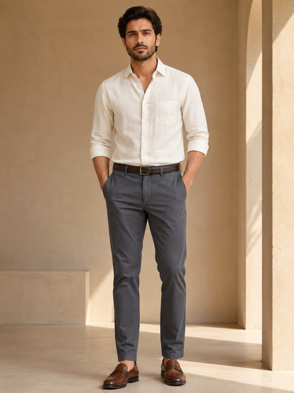 Men’s graphite grey Nero chinos – full front model view