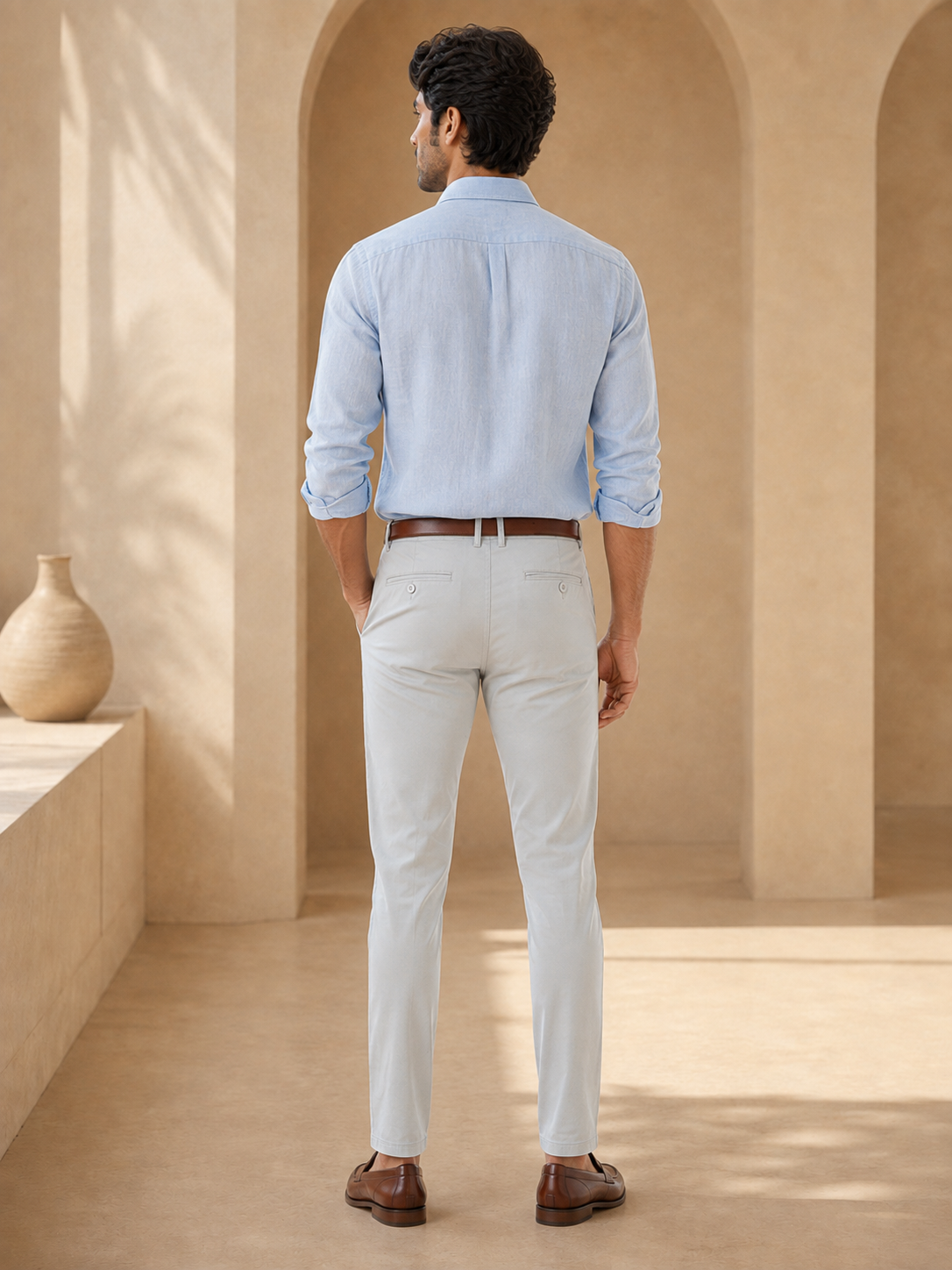 Men’s pearl white Nero chinos – back model view