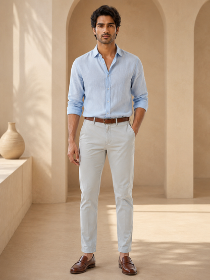 Men’s pearl white Nero chinos – full front model view