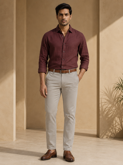 Nero men's stone beige cotton chinos front model view