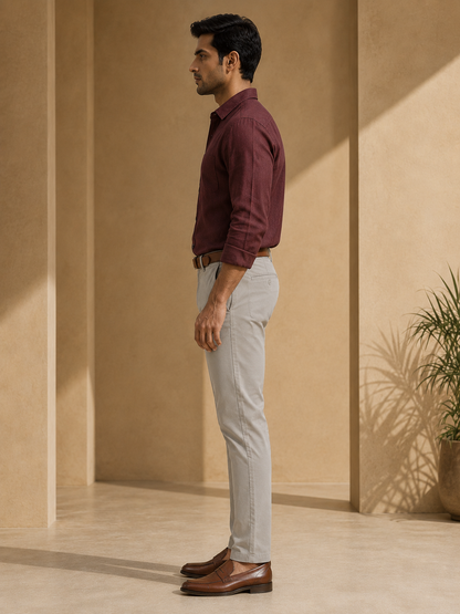 Nero men's stone beige cotton chinos side model view