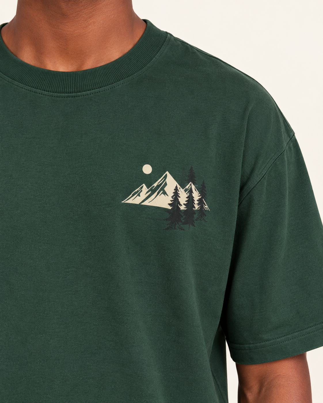 Forest Green B006 oversized T-shirt fabric and print detail