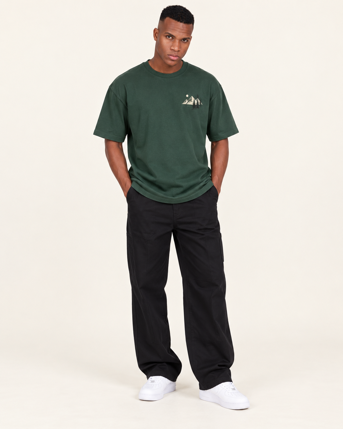 Forest Green B006 oversized T-shirt front view