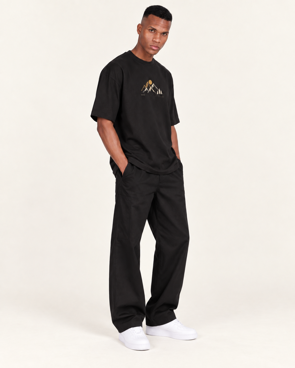 Onyx Black B006 oversized T-shirt angled view