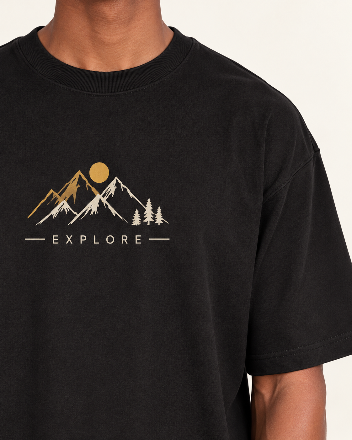 Onyx Black B006 oversized T-shirt fabric and print detail