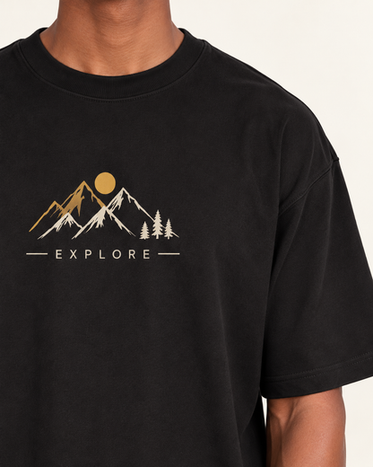 Onyx Black B006 oversized T-shirt fabric and print detail