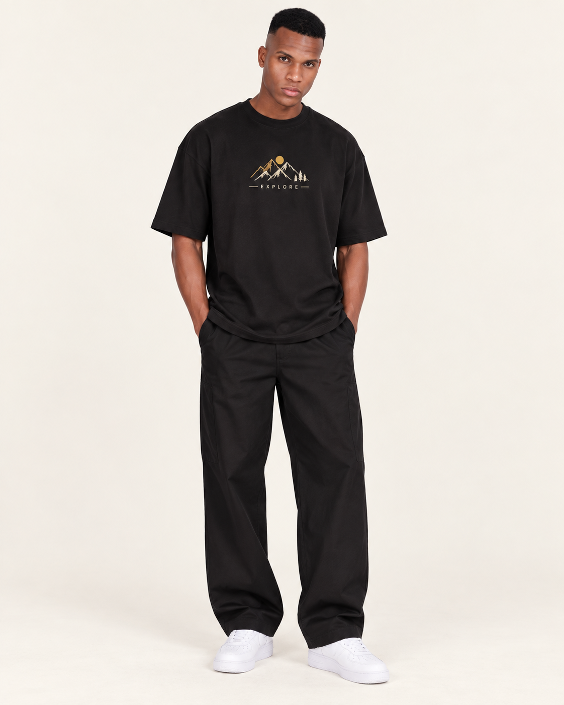 Onyx Black B006 oversized T-shirt front view