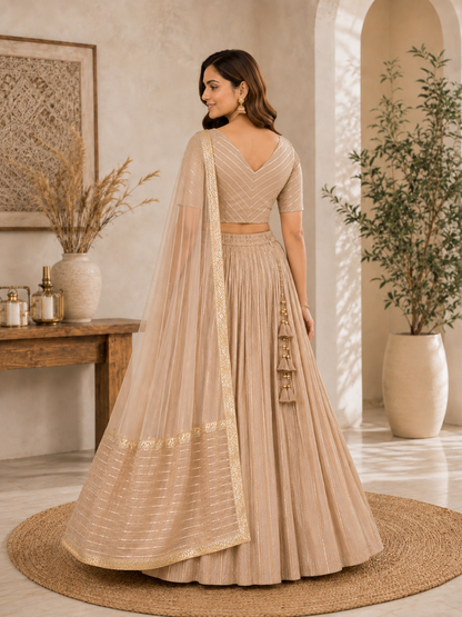 Light Beige lehenga choli set – back view