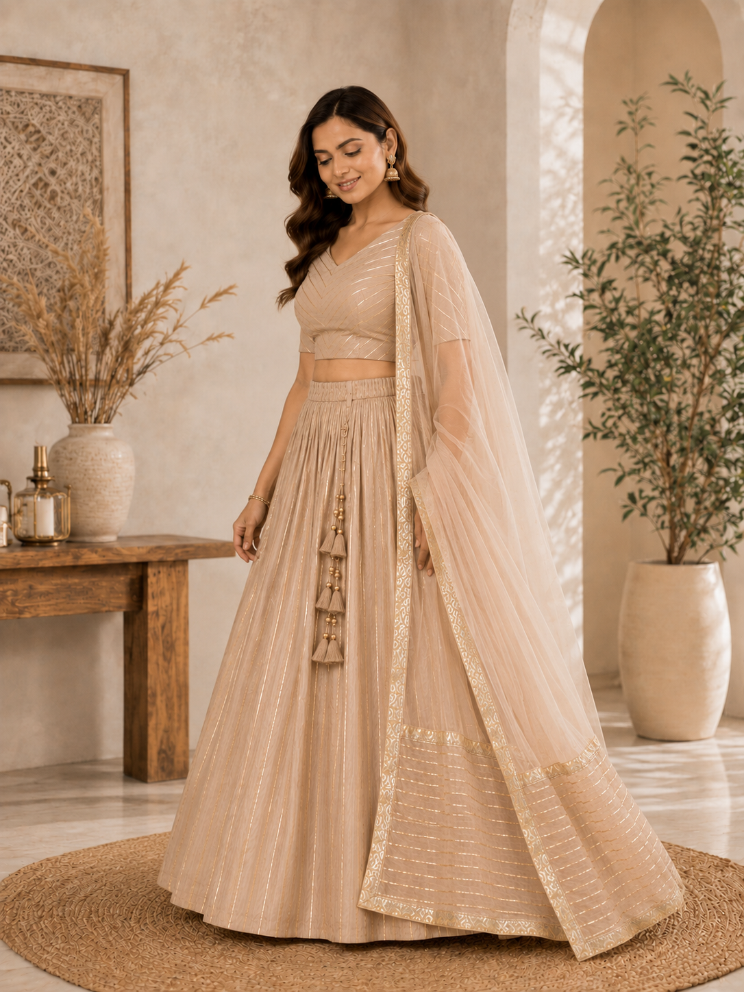 Light Beige lehenga choli set – side view