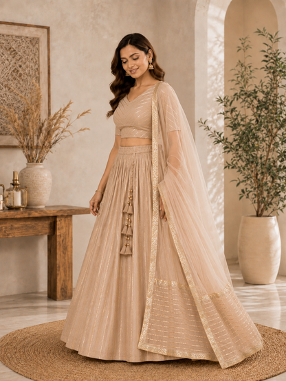 Light Beige lehenga choli set – side view