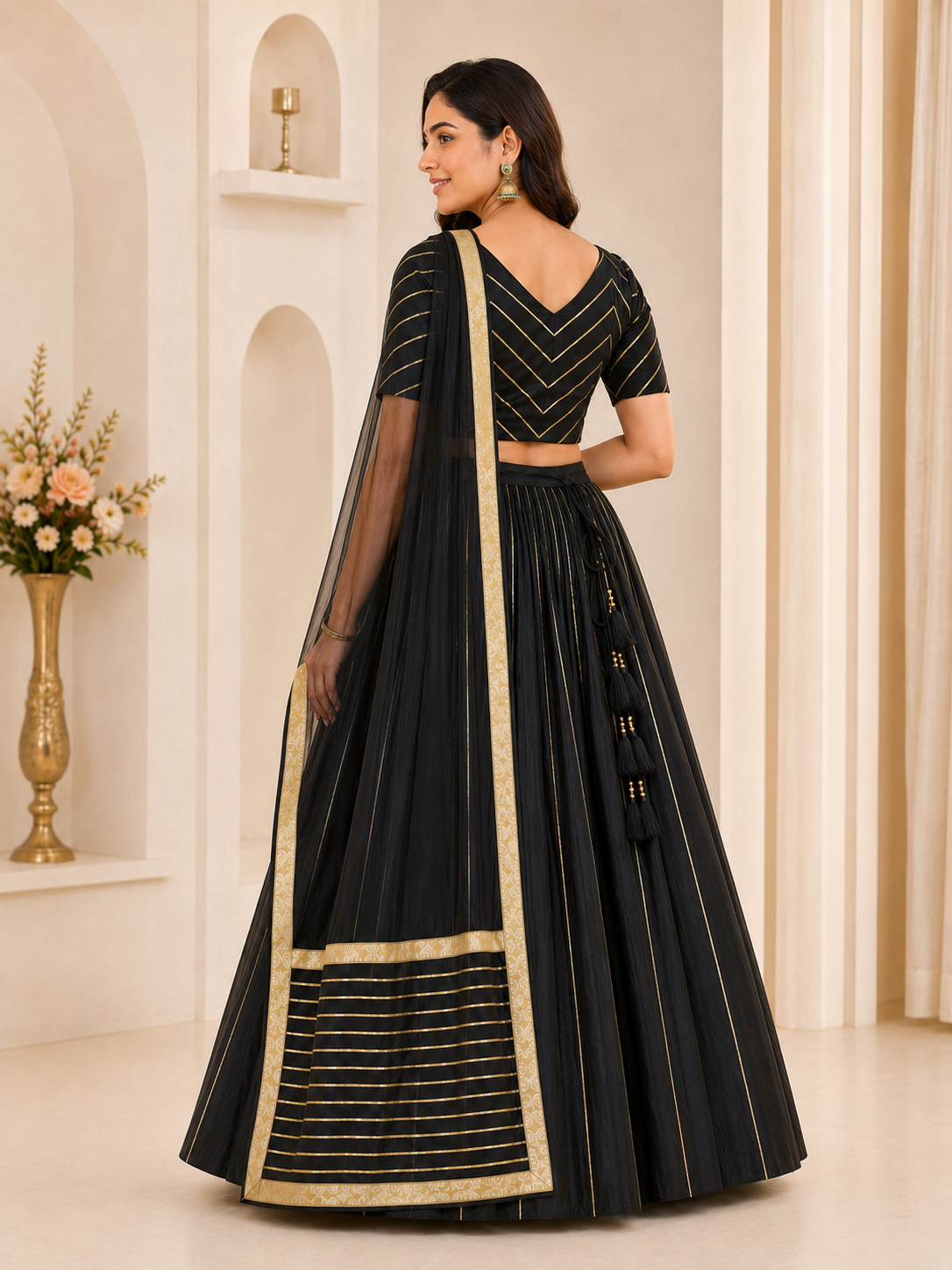 Midnight black lehenga choli set – back view