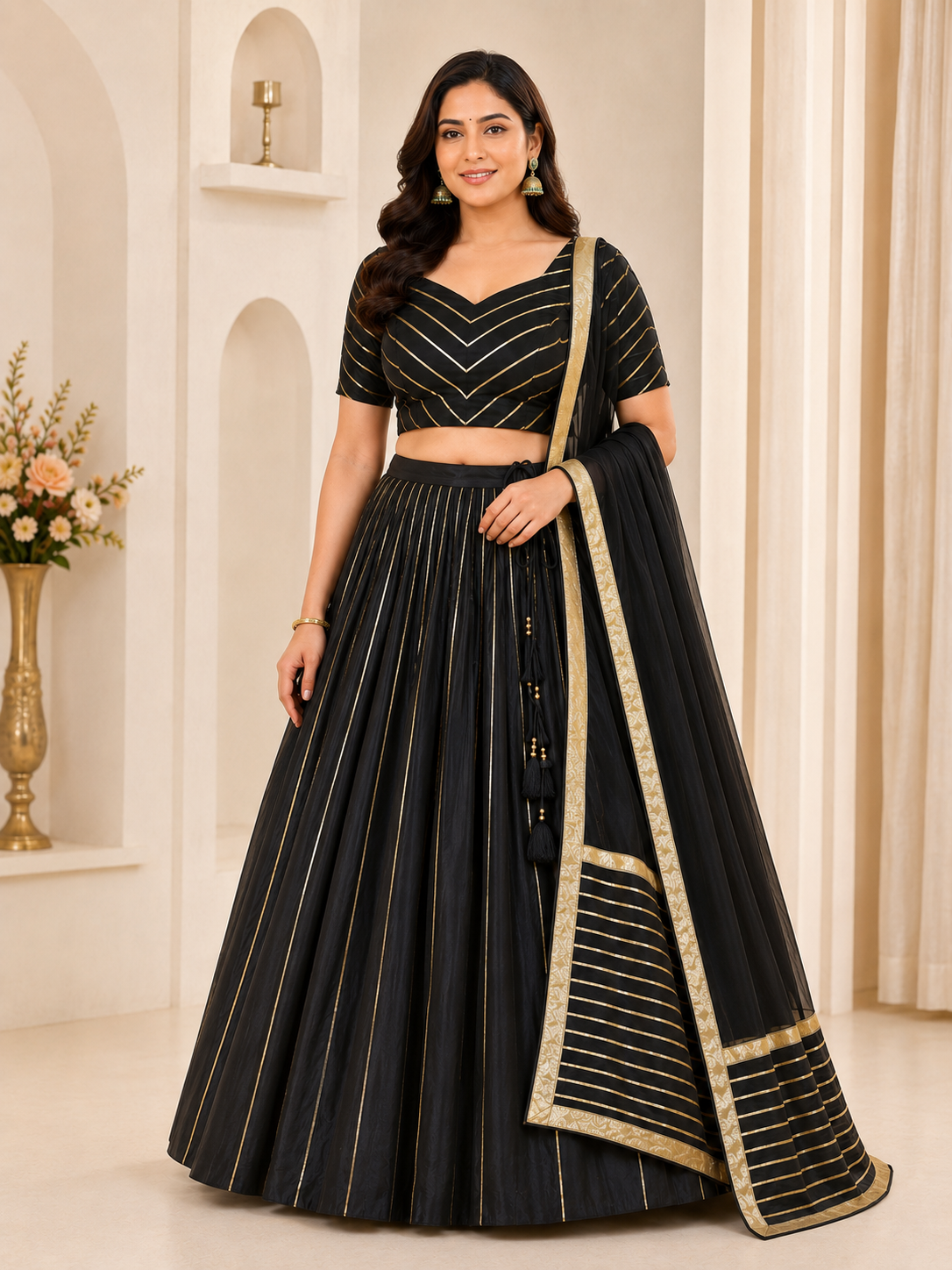 Midnight black lehenga choli set with dupatta – front view