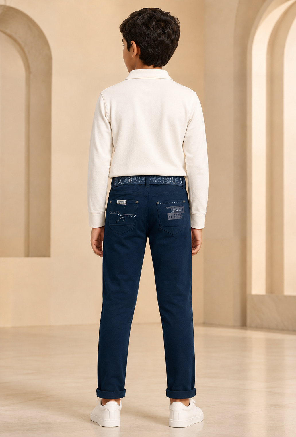Boys navy classic trouser back model view