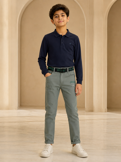 Boys pista green classic trouser front model view