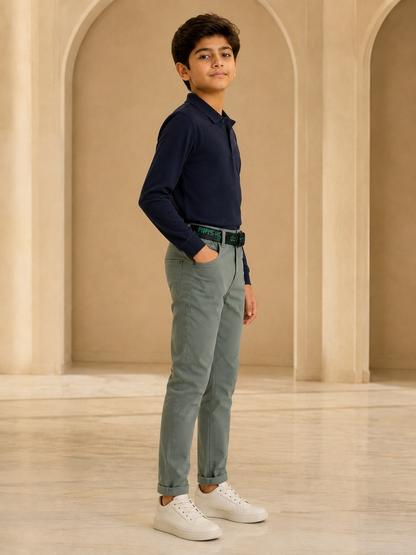 Boys pista green classic trouser side model view