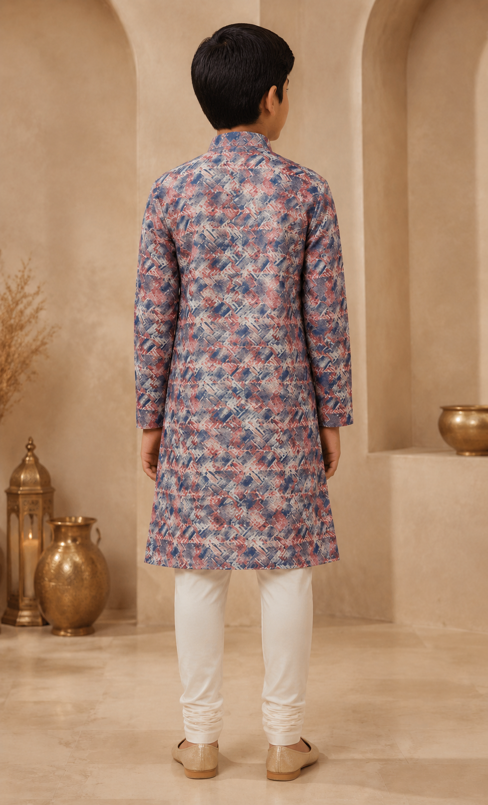 Boys Crimson Slate printed kurta set back view