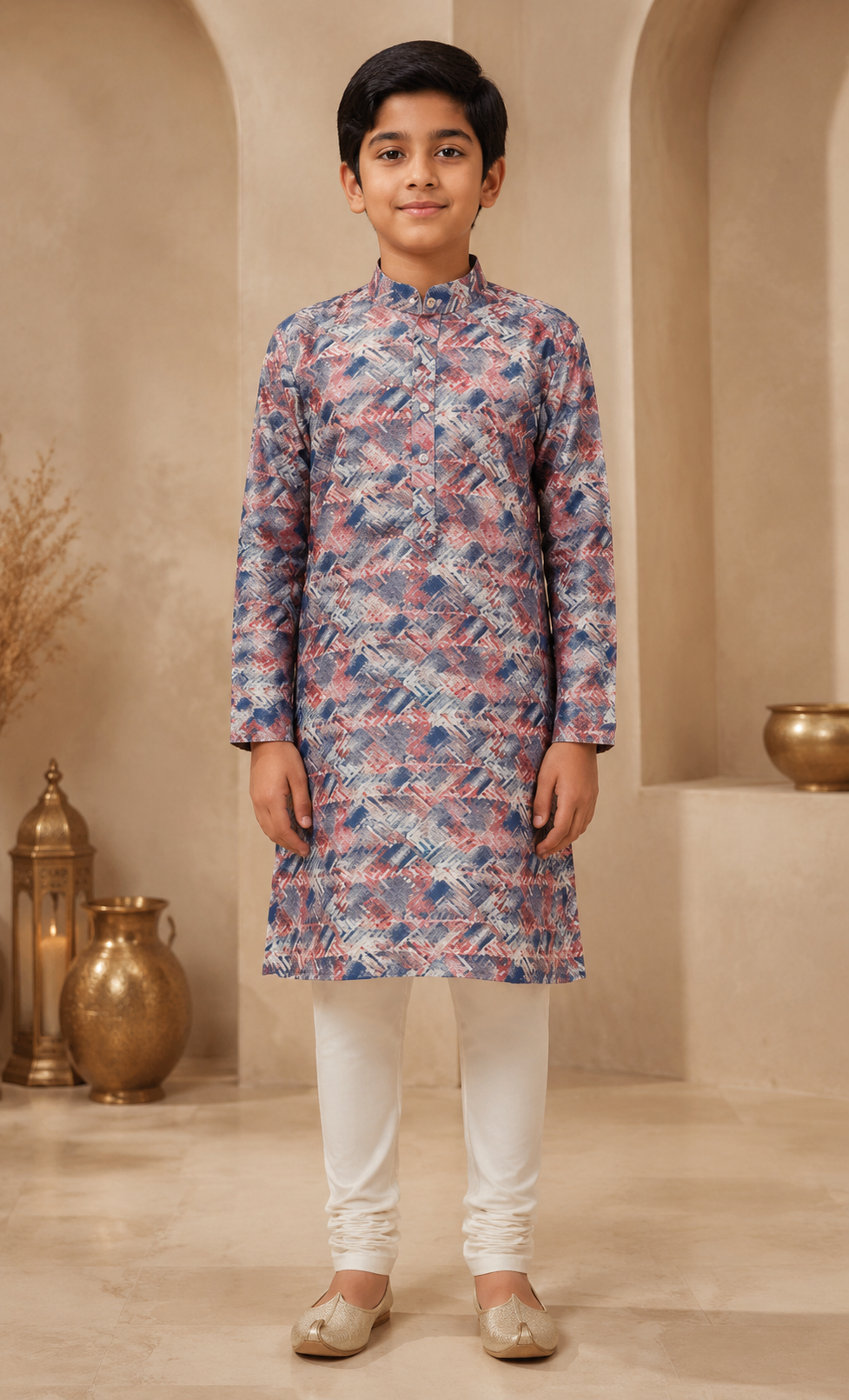 Boys Crimson Slate printed kurta set front view
