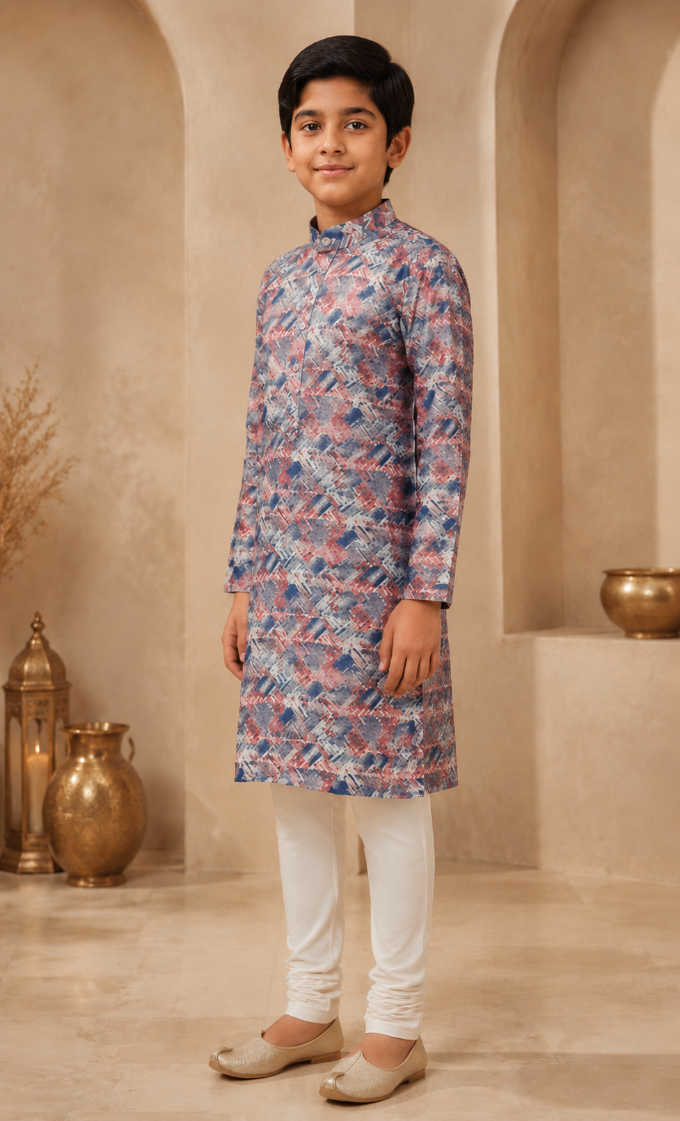 Boys Crimson Slate printed kurta set side view