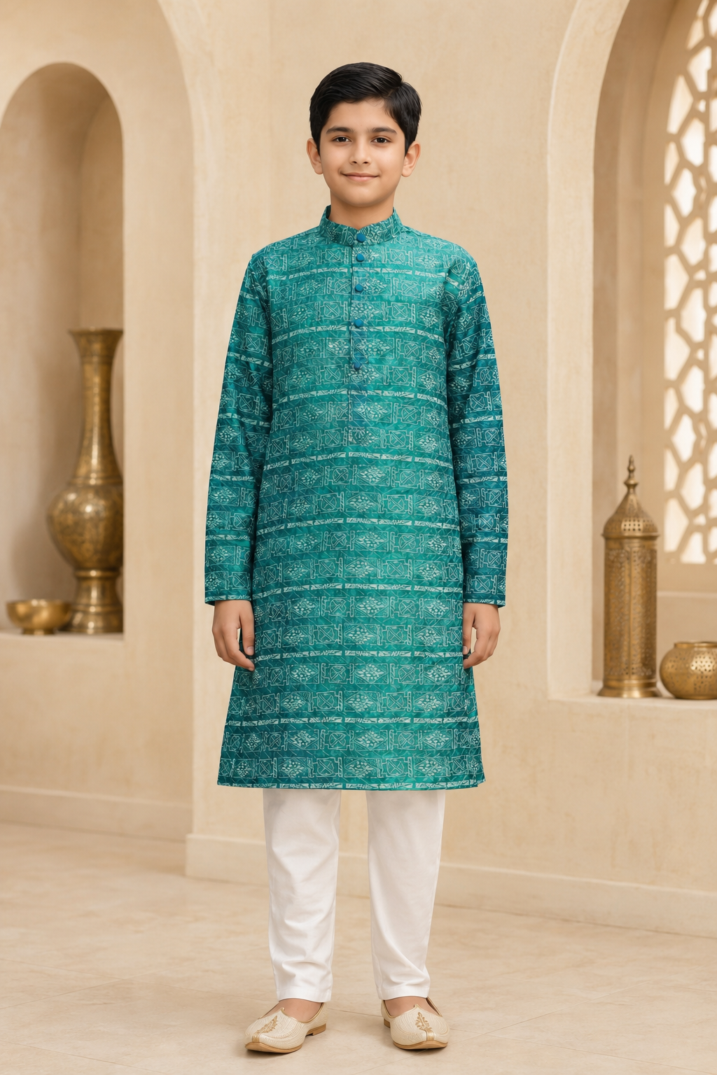 Boys Royal Green kurta set front view