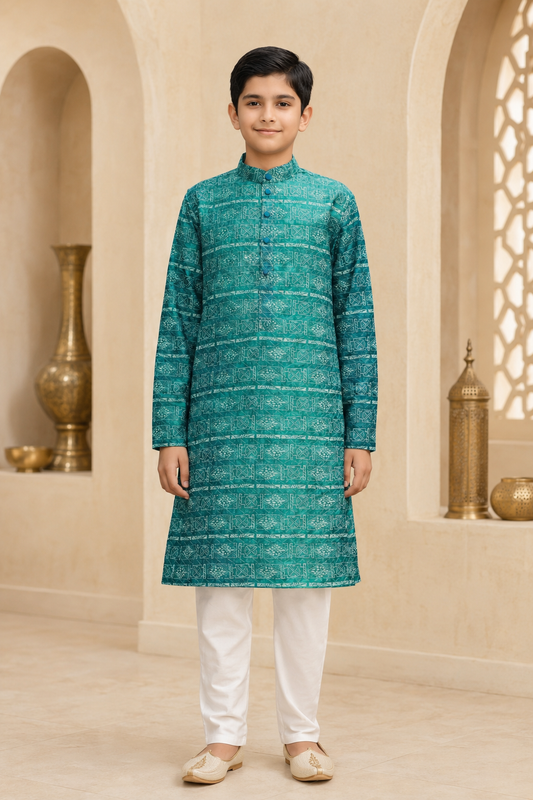 Boys Royal Green kurta set front view