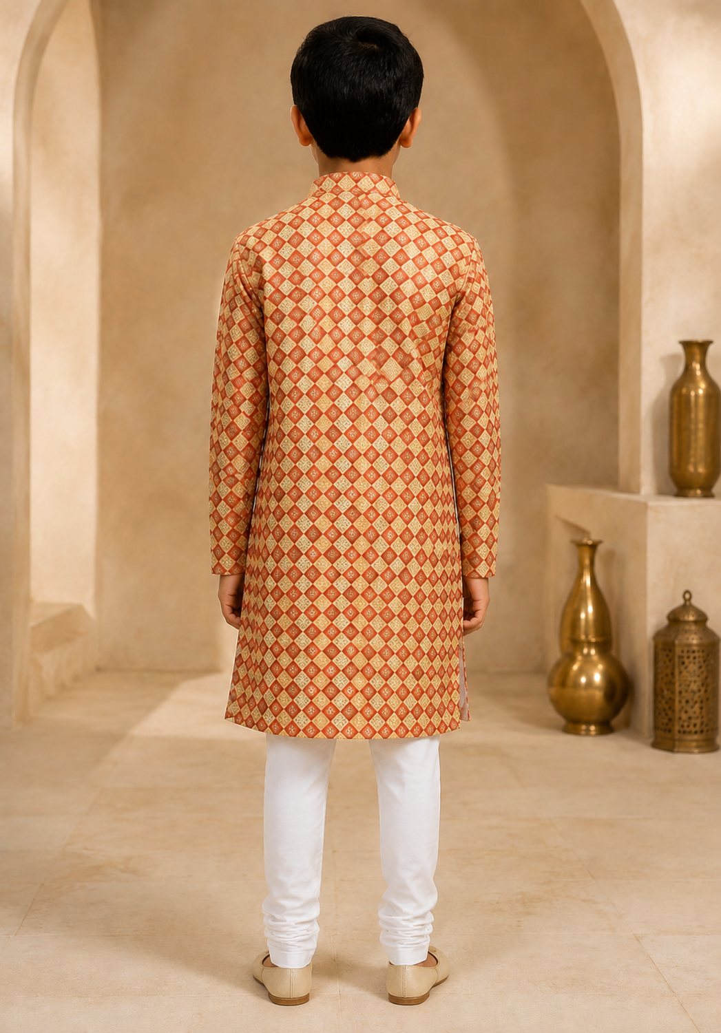 Boys Rust Gold printed kurta set back view