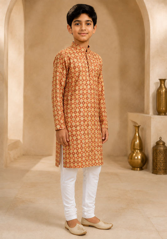 Boys Rust Gold printed kurta set side view